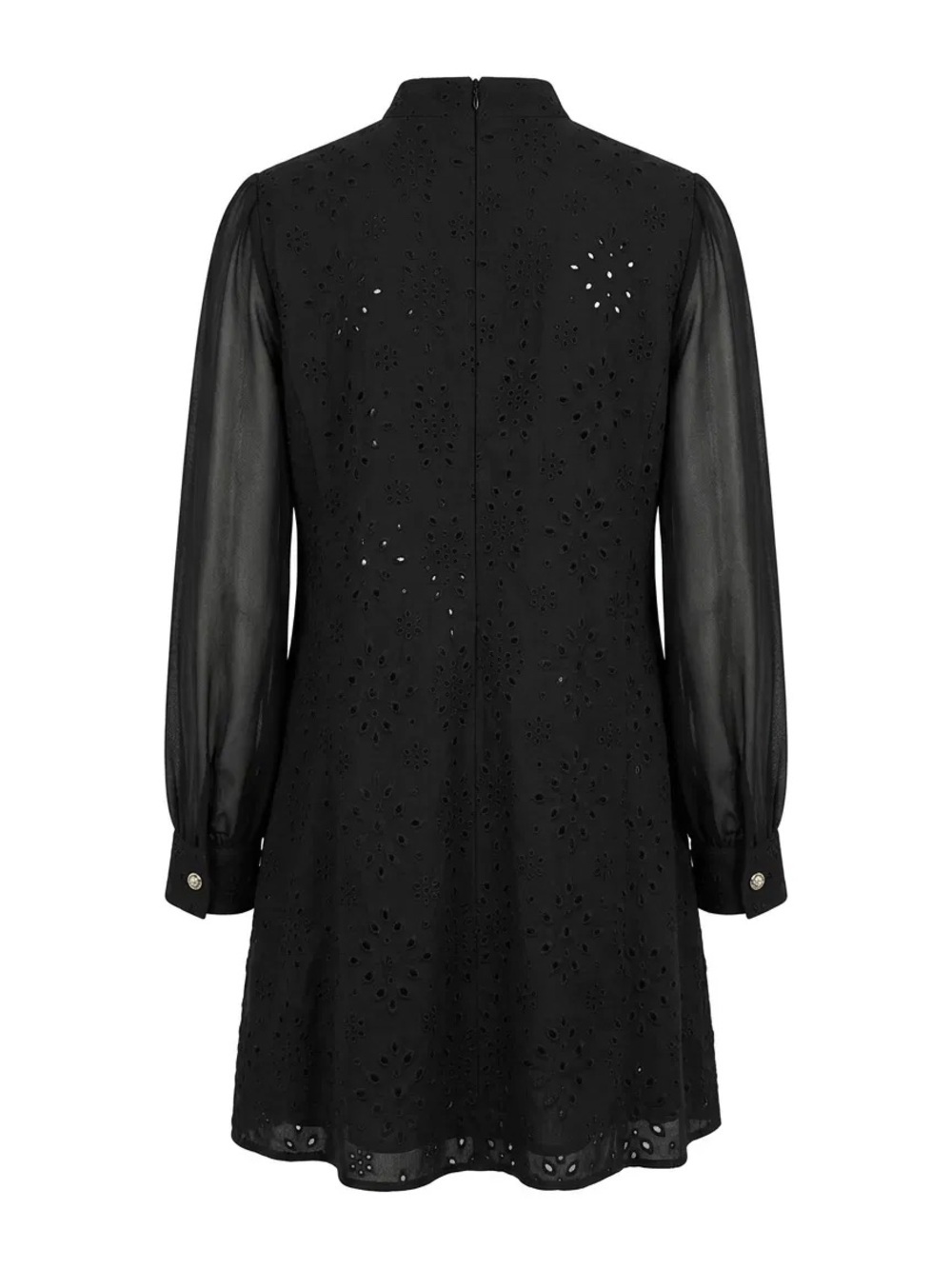 NEW with Tags Black Eyelet Embroidered Beaded Long Sleeve Shift Dress - Picture 2 of 16